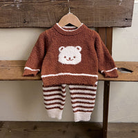 Load image into Gallery viewer, Baby Kid Girls Striped Animals Cartoon Tops Pants Sleepwears Wholesale 240802278
