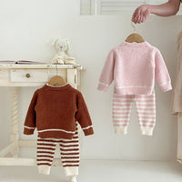 Load image into Gallery viewer, Baby Kid Girls Striped Animals Cartoon Tops Pants Sleepwears Wholesale 240802278
