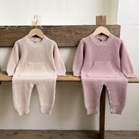 Load image into Gallery viewer, Baby Kid Girls Boys Solid Color Crochet Jumpsuits Wholesale 240802281

