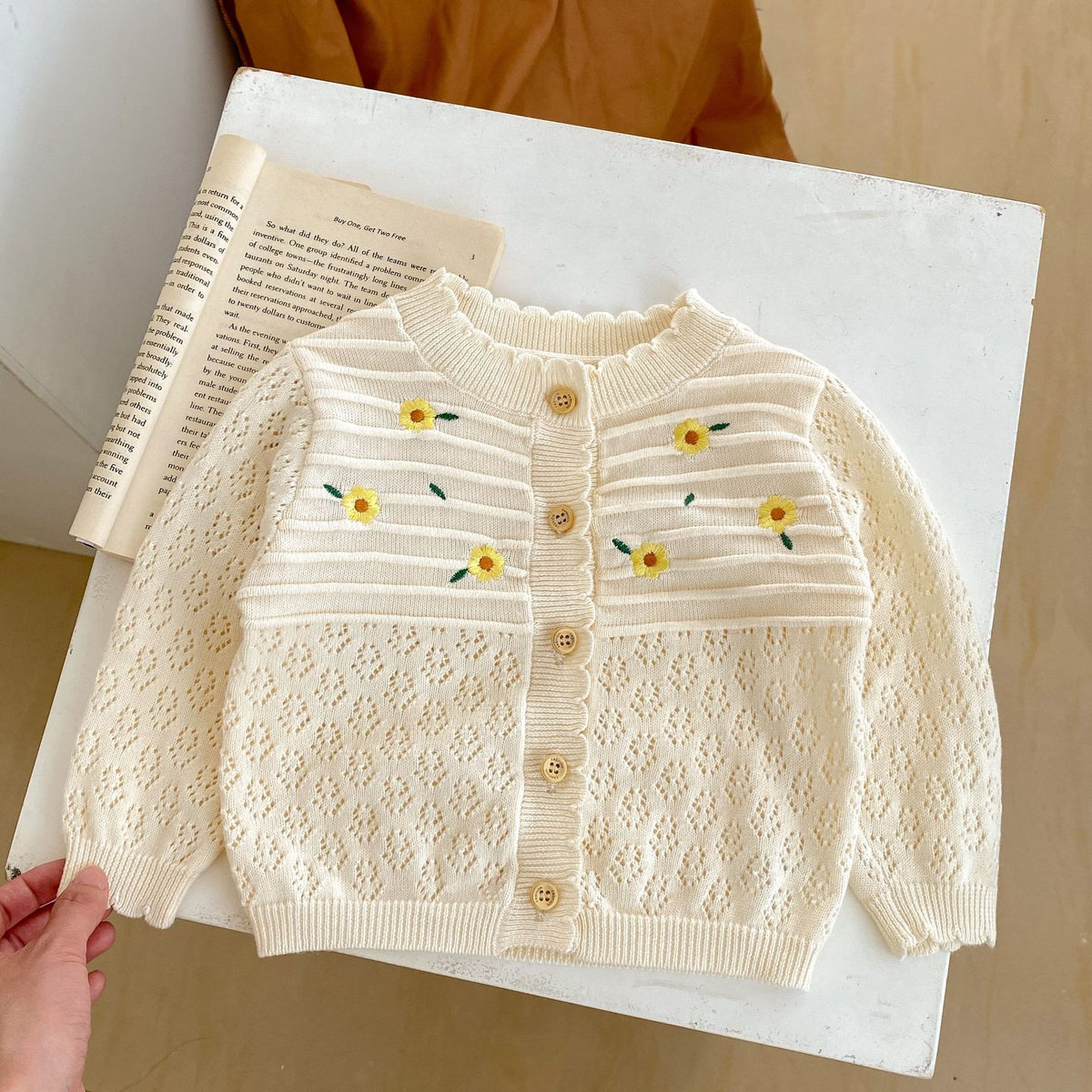 Baby Kid Girls Solid Color Flower Embroidered Cardigan Wholesale 24080229