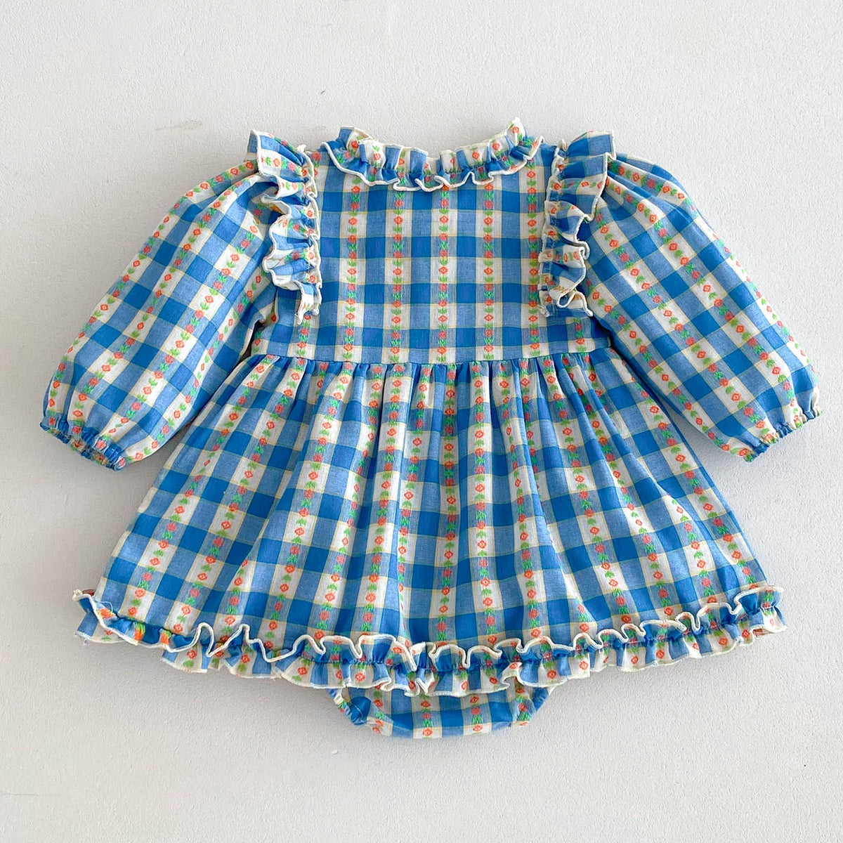 Baby Girls Flower Checked Rompers Wholesale 240802297