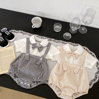Load image into Gallery viewer, 2 Pieces Set Baby Girls Boys Solid Color Tops And Checked Rompers Wholesale 24080233
