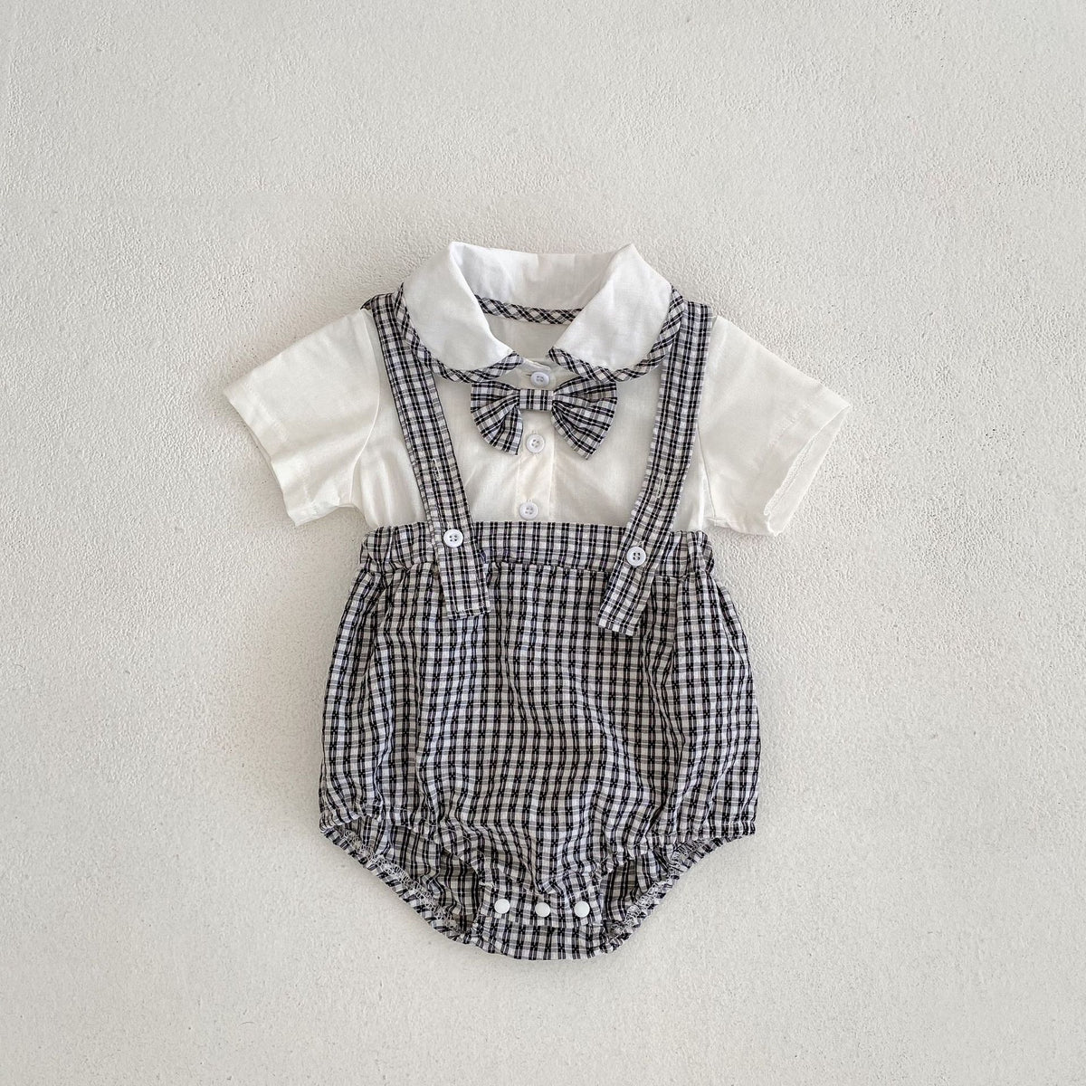 2 Pieces Set Baby Girls Boys Solid Color Tops And Checked Rompers Wholesale 24080233