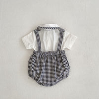 Load image into Gallery viewer, 2 Pieces Set Baby Girls Boys Solid Color Tops And Checked Rompers Wholesale 24080233
