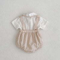 Load image into Gallery viewer, 2 Pieces Set Baby Girls Boys Solid Color Tops And Checked Rompers Wholesale 24080233
