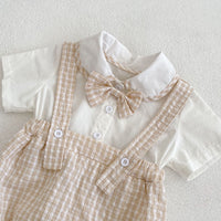 Load image into Gallery viewer, 2 Pieces Set Baby Girls Boys Solid Color Tops And Checked Rompers Wholesale 24080233
