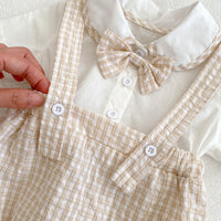 Load image into Gallery viewer, 2 Pieces Set Baby Girls Boys Solid Color Tops And Checked Rompers Wholesale 24080233
