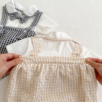 Load image into Gallery viewer, 2 Pieces Set Baby Girls Boys Solid Color Tops And Checked Rompers Wholesale 24080233
