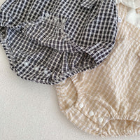 Load image into Gallery viewer, 2 Pieces Set Baby Girls Boys Solid Color Tops And Checked Rompers Wholesale 24080233
