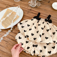 Load image into Gallery viewer, 2 Pieces Set Baby Kid Girls Love heart Bow Tank Tops And Shorts Wholesale 24080236
