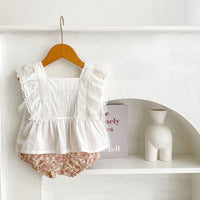 Load image into Gallery viewer, 2 Pieces Set Baby Kid Girls Solid Color Tank Tops And Flower Shorts Wholesale 24080237
