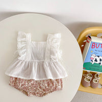 Load image into Gallery viewer, 2 Pieces Set Baby Kid Girls Solid Color Tank Tops And Flower Shorts Wholesale 24080237
