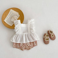 Load image into Gallery viewer, 2 Pieces Set Baby Kid Girls Solid Color Tank Tops And Flower Shorts Wholesale 24080237
