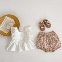 Load image into Gallery viewer, 2 Pieces Set Baby Kid Girls Solid Color Tank Tops And Flower Shorts Wholesale 24080237

