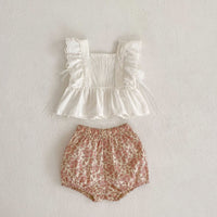 Load image into Gallery viewer, 2 Pieces Set Baby Kid Girls Solid Color Tank Tops And Flower Shorts Wholesale 24080237
