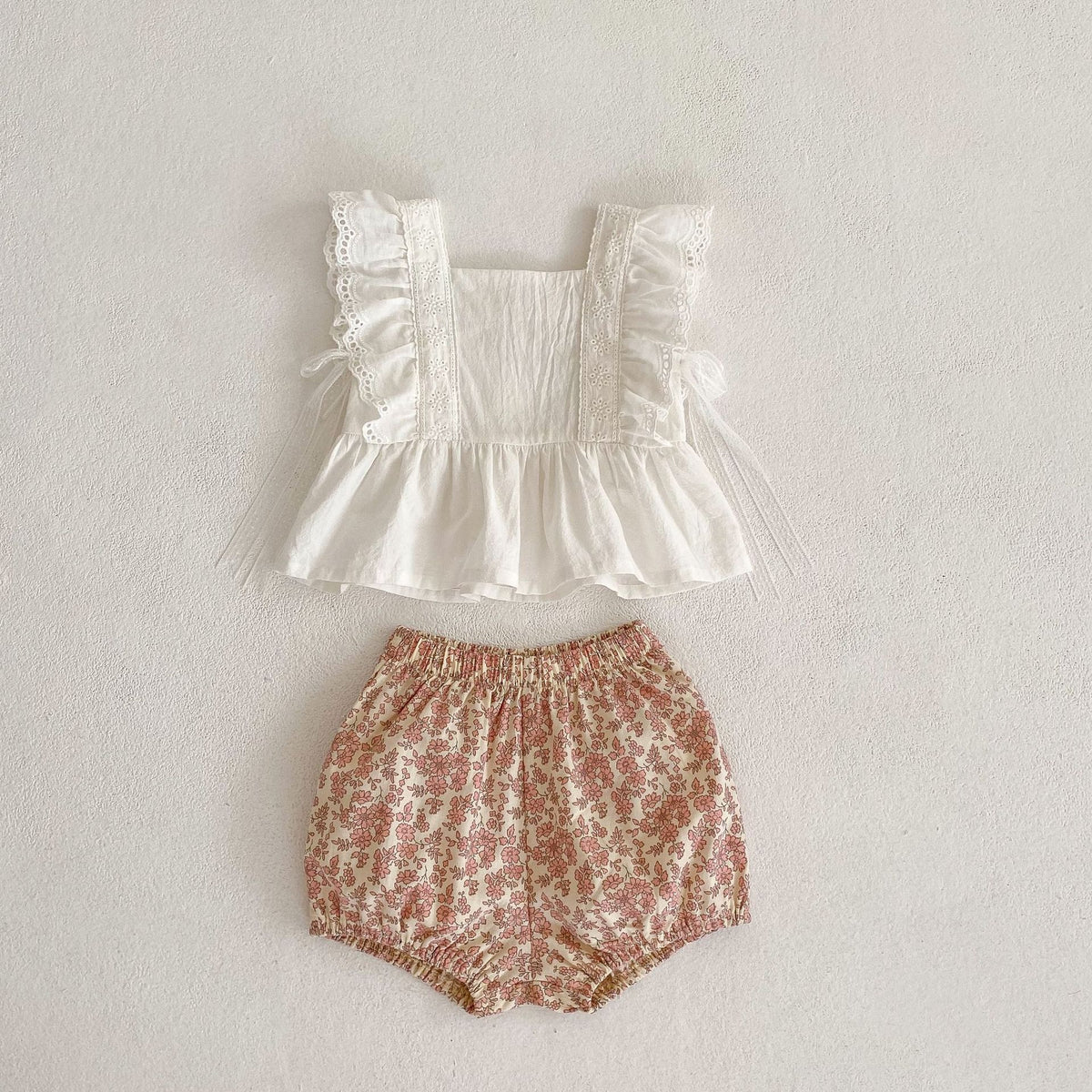 2 Pieces Set Baby Kid Girls Solid Color Tank Tops And Flower Shorts Wholesale 24080237