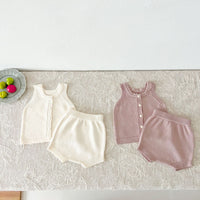 Load image into Gallery viewer, 2 Pieces Set Baby Kid Girls Solid Color Tank Tops And Shorts Wholesale 240802372
