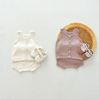 Load image into Gallery viewer, 2 Pieces Set Baby Kid Girls Solid Color Tank Tops And Shorts Wholesale 240802372
