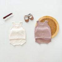 Load image into Gallery viewer, 2 Pieces Set Baby Kid Girls Solid Color Tank Tops And Shorts Wholesale 240802372
