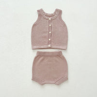 Load image into Gallery viewer, 2 Pieces Set Baby Kid Girls Solid Color Tank Tops And Shorts Wholesale 240802372

