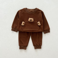 Load image into Gallery viewer, 2 Pieces Set Baby Kid Girls Boys Solid Color Cartoon Tops And Pants Wholesale 240802373
