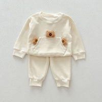 Load image into Gallery viewer, 2 Pieces Set Baby Kid Girls Boys Solid Color Cartoon Tops And Pants Wholesale 240802373
