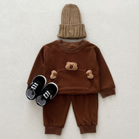 Load image into Gallery viewer, 2 Pieces Set Baby Kid Girls Boys Solid Color Cartoon Tops And Pants Wholesale 240802373
