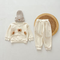 Load image into Gallery viewer, 2 Pieces Set Baby Kid Girls Boys Solid Color Cartoon Tops And Pants Wholesale 240802373
