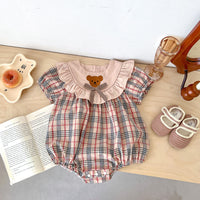 Load image into Gallery viewer, Baby Girls Checked Cartoon Rompers Wholesale 24080249
