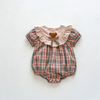 Load image into Gallery viewer, Baby Girls Checked Cartoon Rompers Wholesale 24080249
