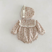 Load image into Gallery viewer, 2 Pieces Set Baby Girls Flower Print Rompers And Hats Wholesale 24080270
