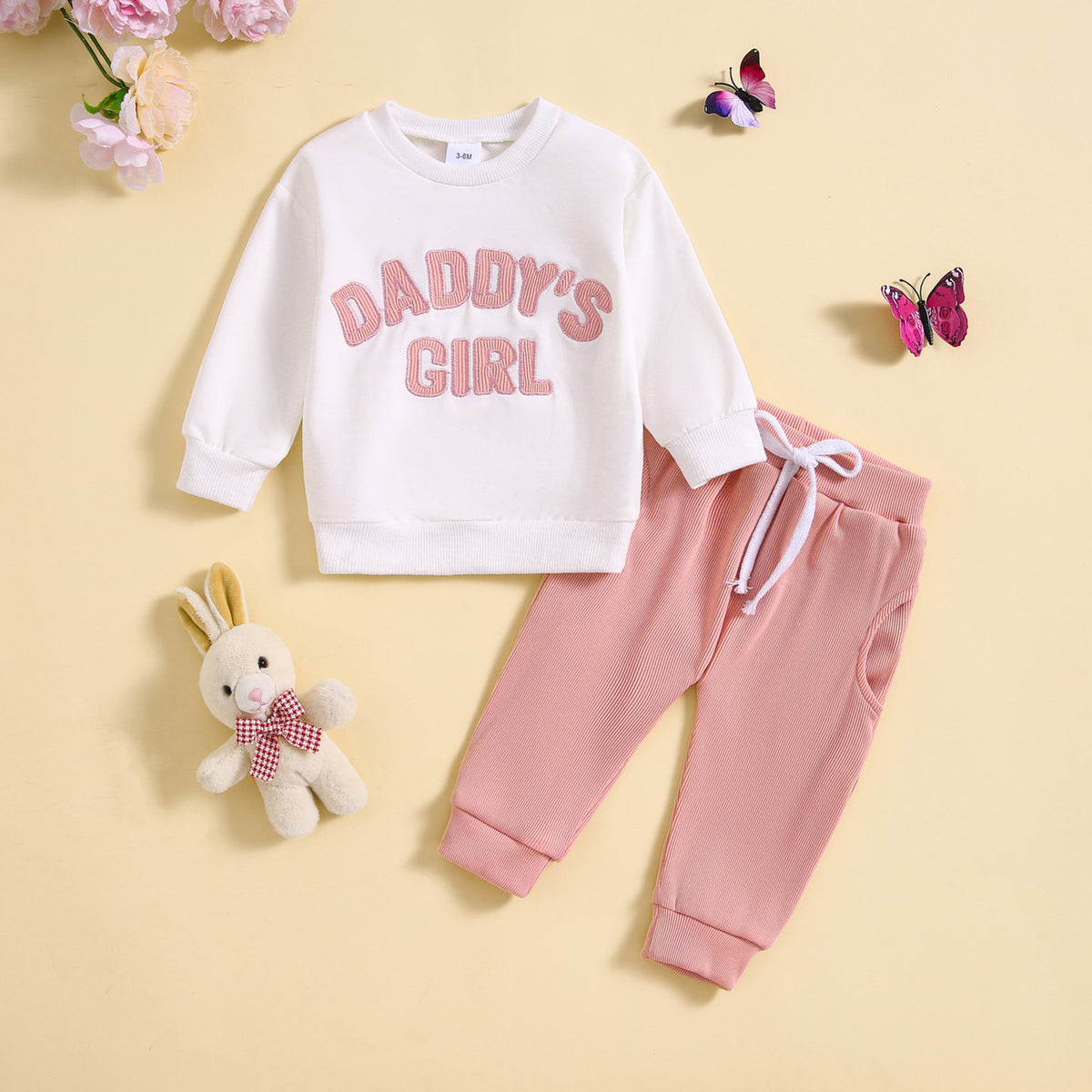 2 Pieces Set Baby Kid Girls Letters Tops And Solid Color Pants Wholesale 24080275