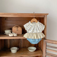 Load image into Gallery viewer, 2 Pieces Set Baby Kid Girls Flower Print Tops And Solid Color Shorts Wholesale 24080281
