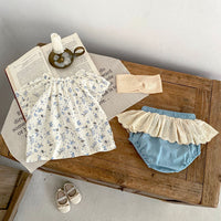 Load image into Gallery viewer, 2 Pieces Set Baby Kid Girls Flower Print Tops And Solid Color Shorts Wholesale 24080281
