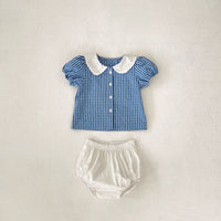 Load image into Gallery viewer, 2 Pieces Set Baby Kid Girls Checked Tops And Solid Color Shorts Wholesale 24080287

