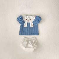 Load image into Gallery viewer, 2 Pieces Set Baby Kid Girls Checked Tops And Solid Color Shorts Wholesale 24080287
