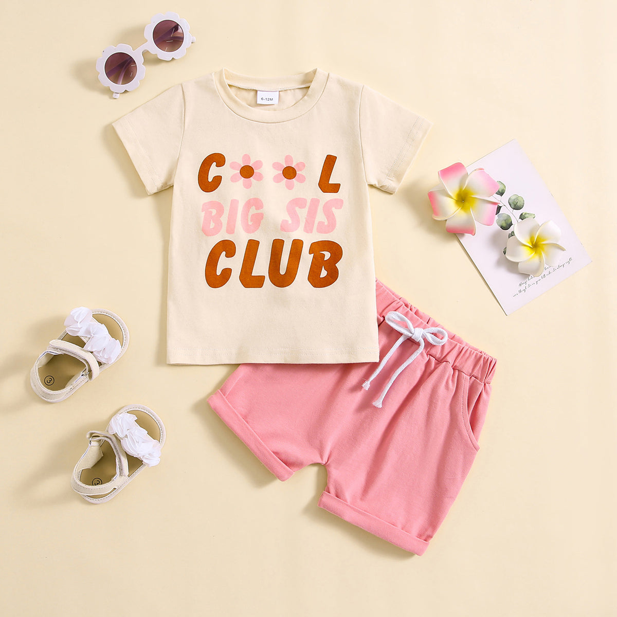 2 Pieces Set Baby Kid Girls Letters Tops And Solid Color Shorts Wholesale 24080294