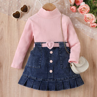 Load image into Gallery viewer, 2 Pieces Set Baby Kid Girls Solid Color Crochet Tops And Skirts Wholesale 24091312
