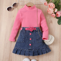 Load image into Gallery viewer, 2 Pieces Set Baby Kid Girls Solid Color Crochet Tops And Skirts Wholesale 24091312
