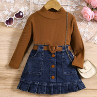 Load image into Gallery viewer, 2 Pieces Set Baby Kid Girls Solid Color Crochet Tops And Skirts Wholesale 24091312
