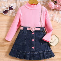 Load image into Gallery viewer, 2 Pieces Set Baby Kid Girls Solid Color Crochet Tops And Skirts Wholesale 24091312
