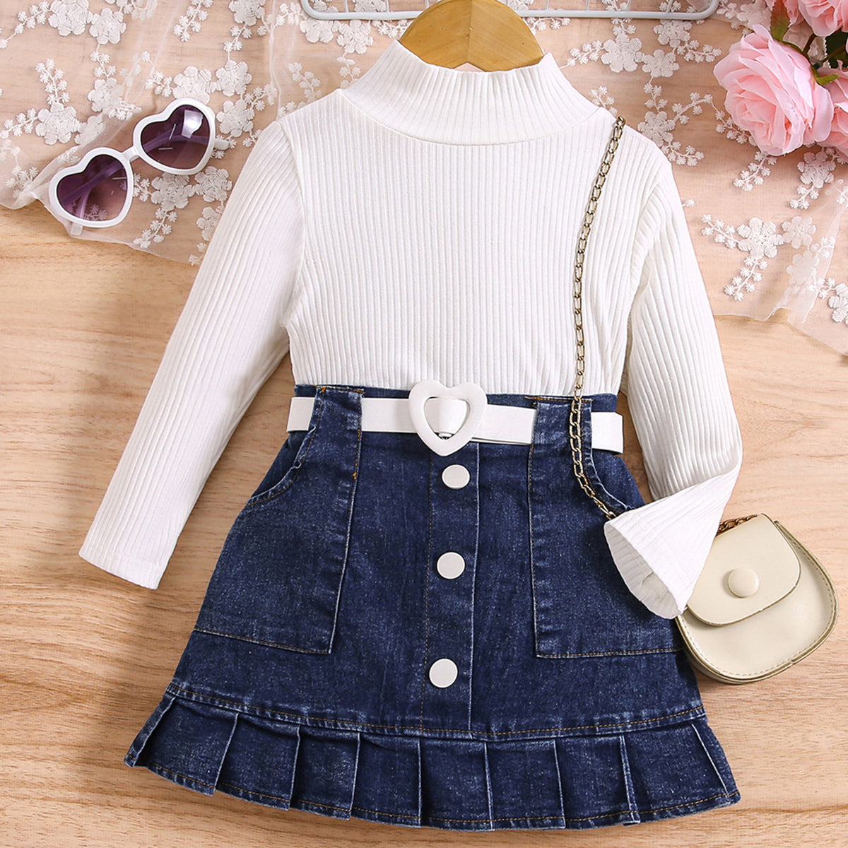 2 Pieces Set Baby Kid Girls Solid Color Crochet Tops And Skirts Wholesale 24091312