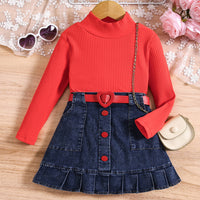 Load image into Gallery viewer, 2 Pieces Set Baby Kid Girls Solid Color Crochet Tops And Skirts Wholesale 24091312
