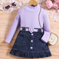Load image into Gallery viewer, 2 Pieces Set Baby Kid Girls Solid Color Crochet Tops And Skirts Wholesale 24091312
