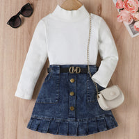 Load image into Gallery viewer, 2 Pieces Set Baby Kid Girls Solid Color Crochet Tops And Skirts Wholesale 24091312

