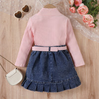 Load image into Gallery viewer, 2 Pieces Set Baby Kid Girls Solid Color Crochet Tops And Skirts Wholesale 24091312
