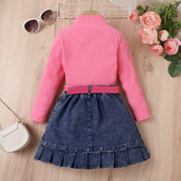 Load image into Gallery viewer, 2 Pieces Set Baby Kid Girls Solid Color Crochet Tops And Skirts Wholesale 24091312
