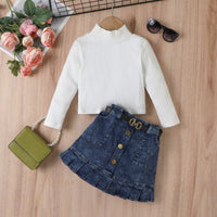 Load image into Gallery viewer, 2 Pieces Set Baby Kid Girls Solid Color Crochet Tops And Skirts Wholesale 24091312

