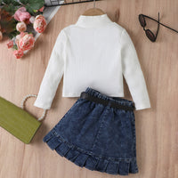 Load image into Gallery viewer, 2 Pieces Set Baby Kid Girls Solid Color Crochet Tops And Skirts Wholesale 24091312
