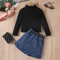 Load image into Gallery viewer, 2 Pieces Set Baby Kid Girls Solid Color Crochet Tops And Skirts Wholesale 24091312
